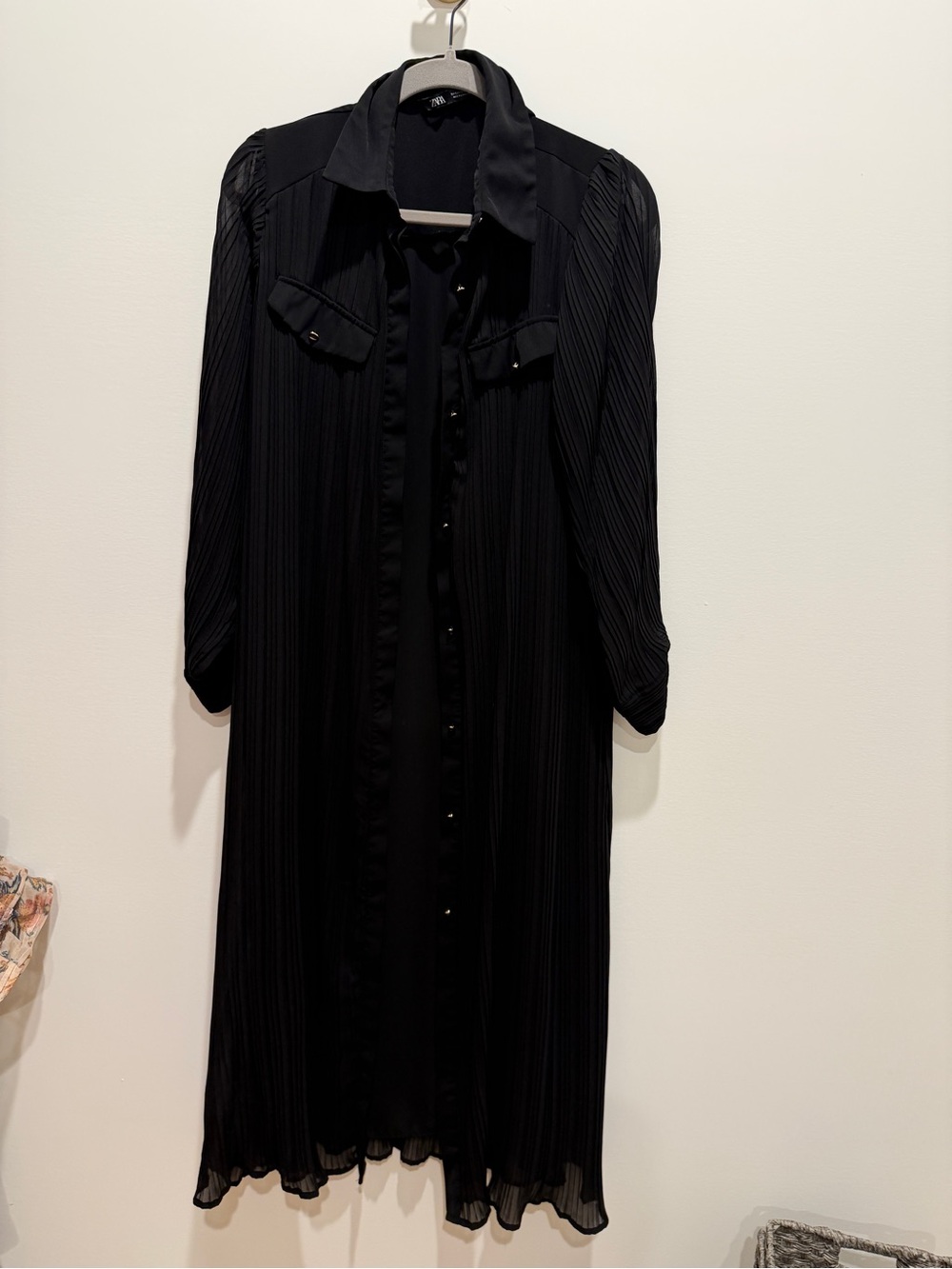 Zara Black Pleated Midi Shirt Dress